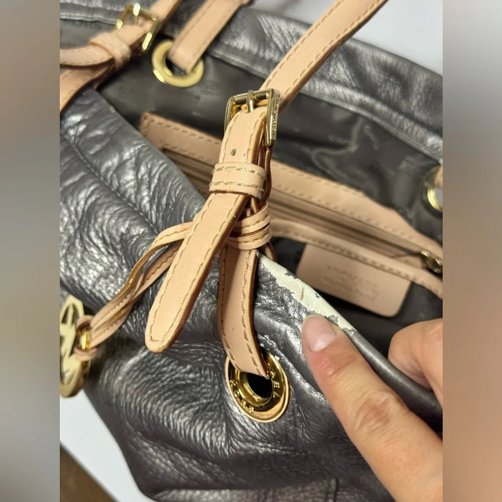 Michael Kors Metallic Grey Gold Hardware Tote Bag